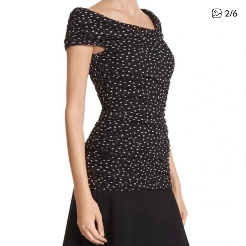 White House Black Market Black and white Polka Dot Ruched Blouse